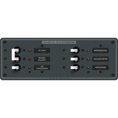 Blue Sea 8199 AC Main + Branch A - Series Toggle Circuit Breaker Panel (230V) - Main + 4 Position - Get Tight Gear