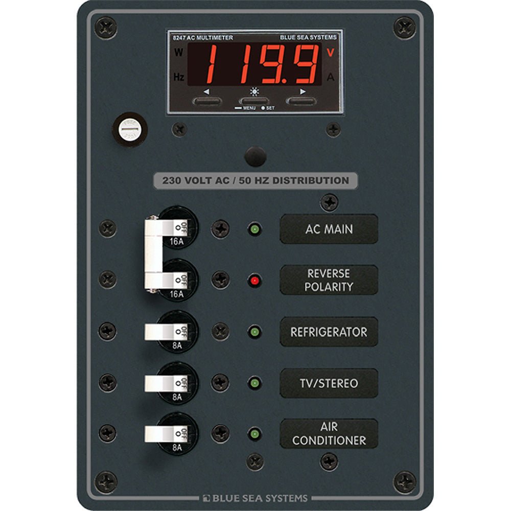 Blue Sea 8505 AC Main + Branch A - Series Toggle Circuit Breaker Panel (230V) - Main + 3 Position - Get Tight Gear