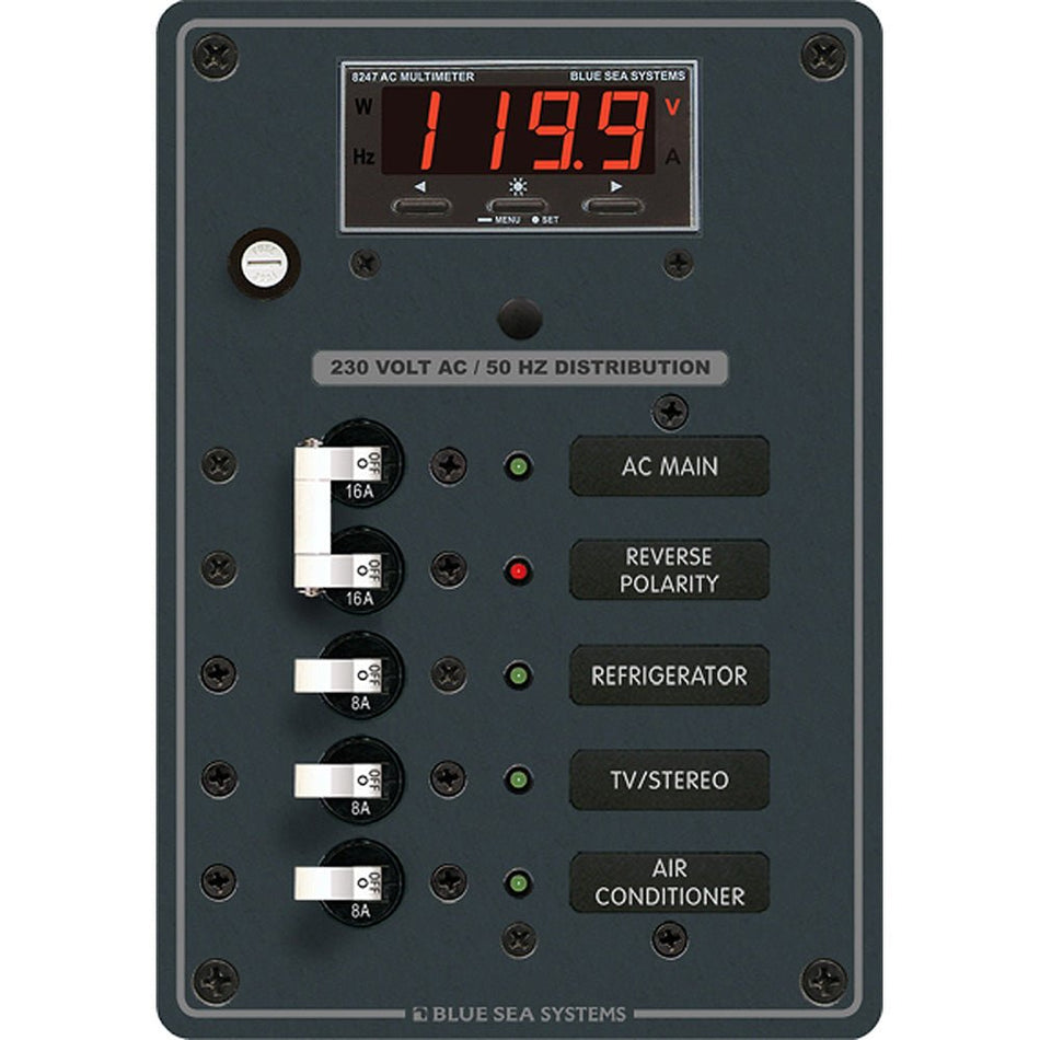 Blue Sea 8505 AC Main + Branch A - Series Toggle Circuit Breaker Panel (230V) - Main + 3 Position - Get Tight Gear