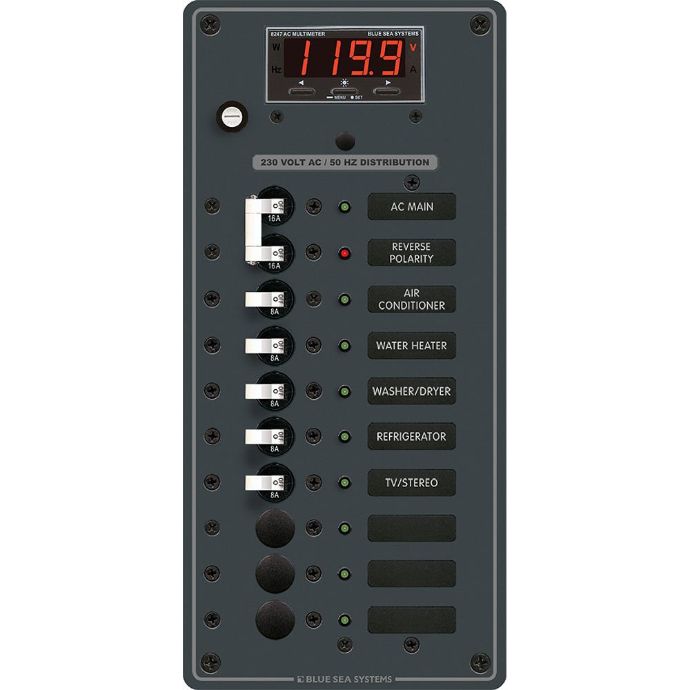 Blue Sea 8506 Breaker Panel - AC Main + 8 Positios (European) - White - Get Tight Gear
