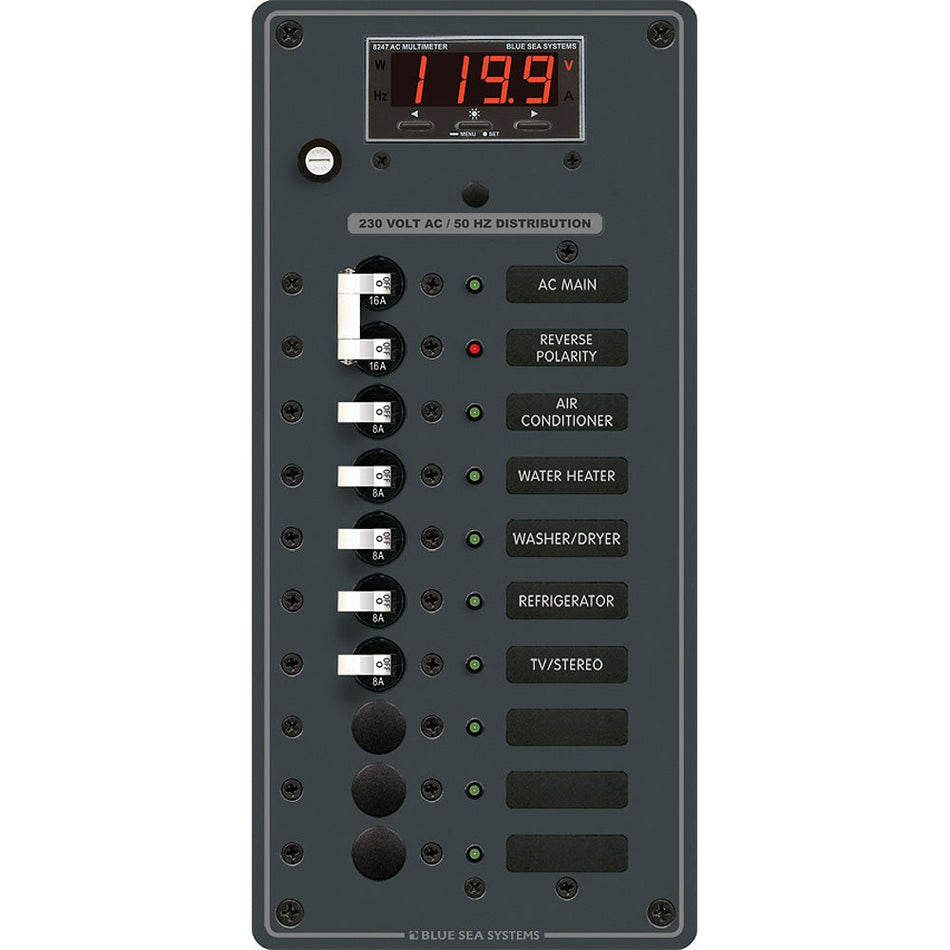 Blue Sea 8506 Breaker Panel - AC Main + 8 Positios (European) - White - Get Tight Gear