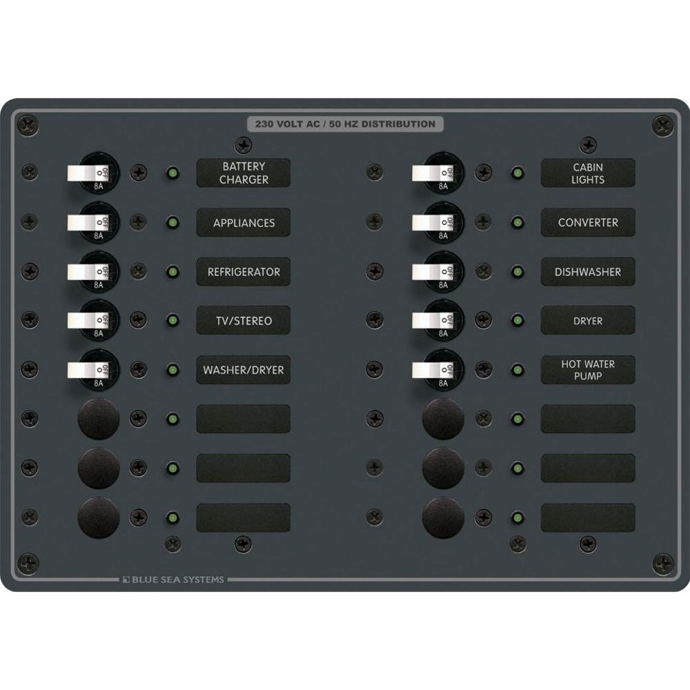 Blue Sea 8561 AC 16 Position 230v (European) Breaker Panel (White Switches) - Get Tight Gear