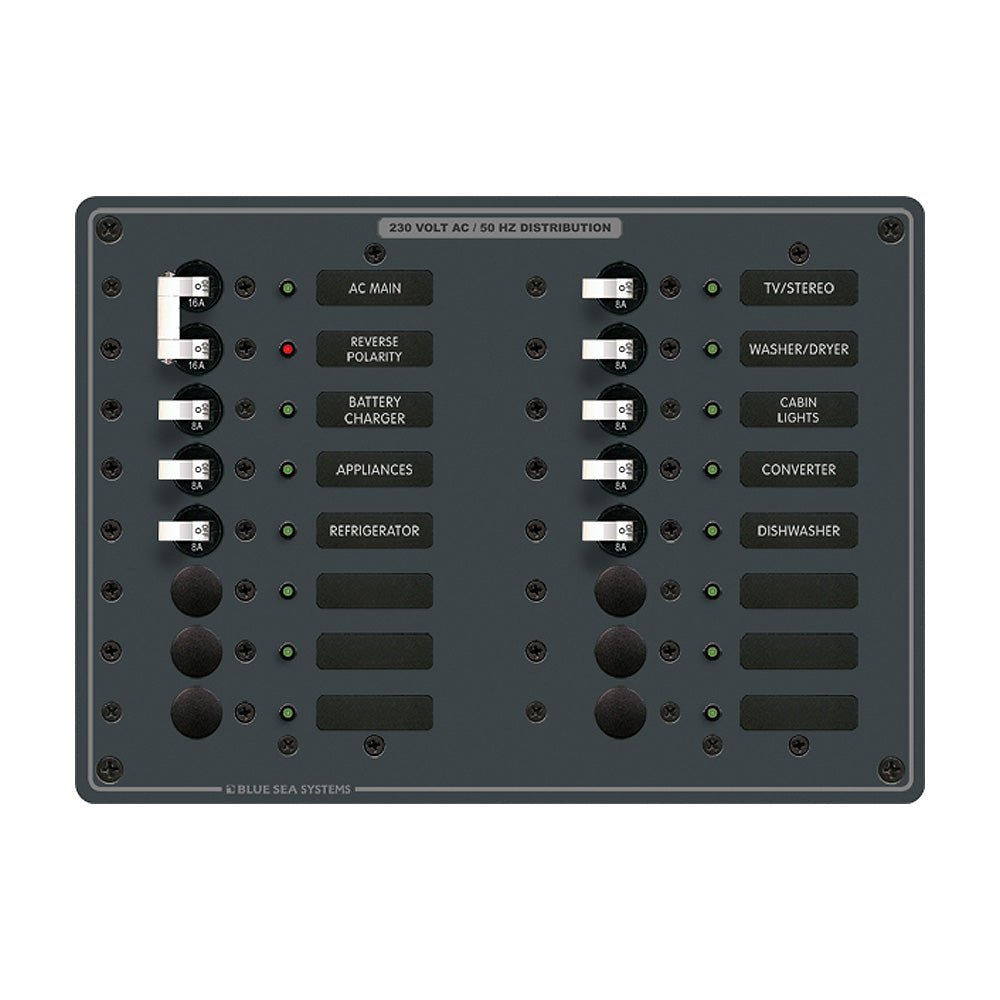 Blue Sea 8564 Breaker Panel - AC Main + 14 Positions (European) - White - Get Tight Gear