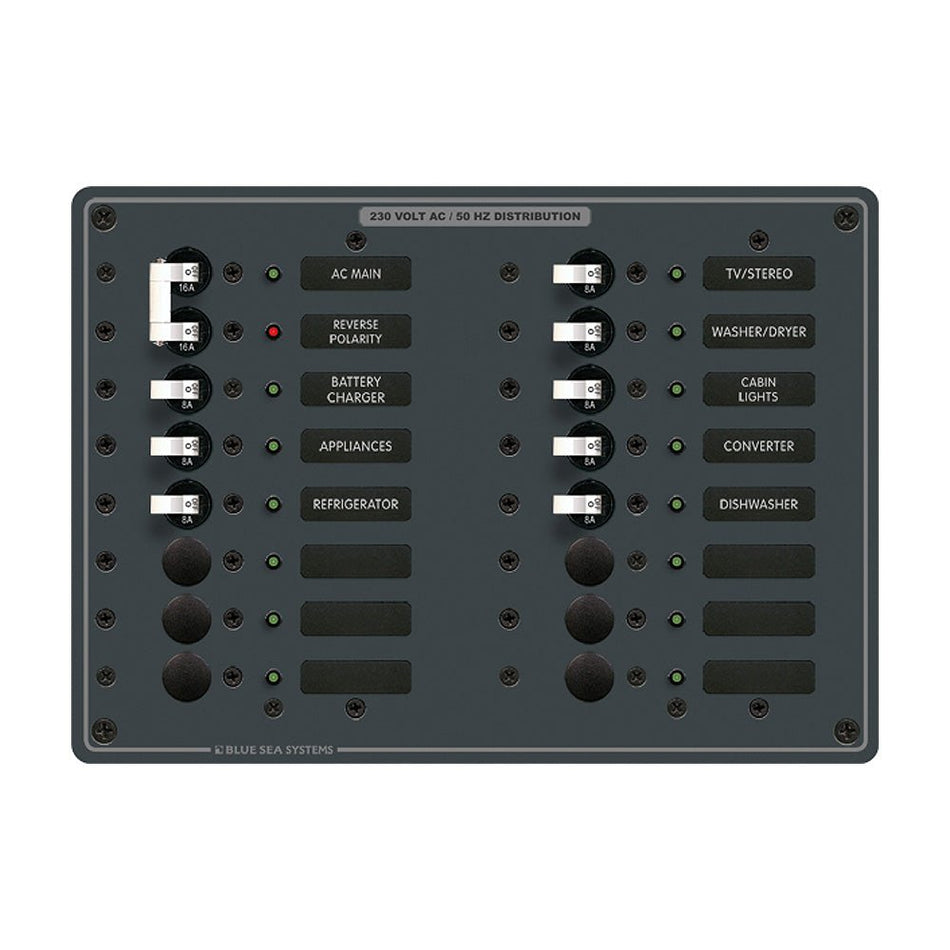 Blue Sea 8564 Breaker Panel - AC Main + 14 Positions (European) - White - Get Tight Gear