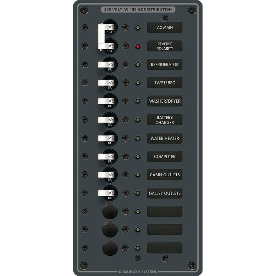 Blue Sea 8585 Breaker Panel - AC Main + 11 Positions (European) - White - Get Tight Gear