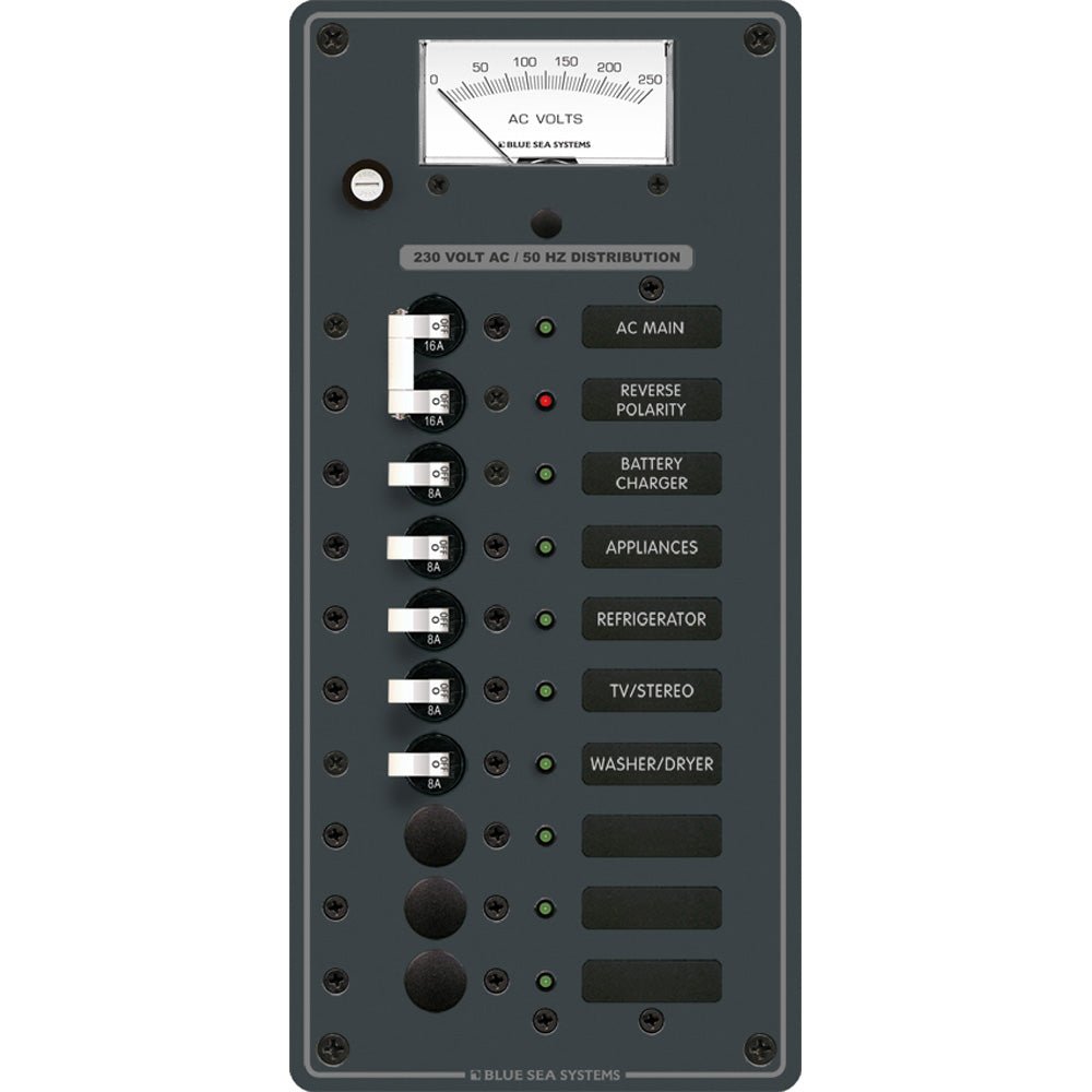 Blue Sea 8588 Breaker Panel - AC Main + 8 Positions (European) - White - Get Tight Gear