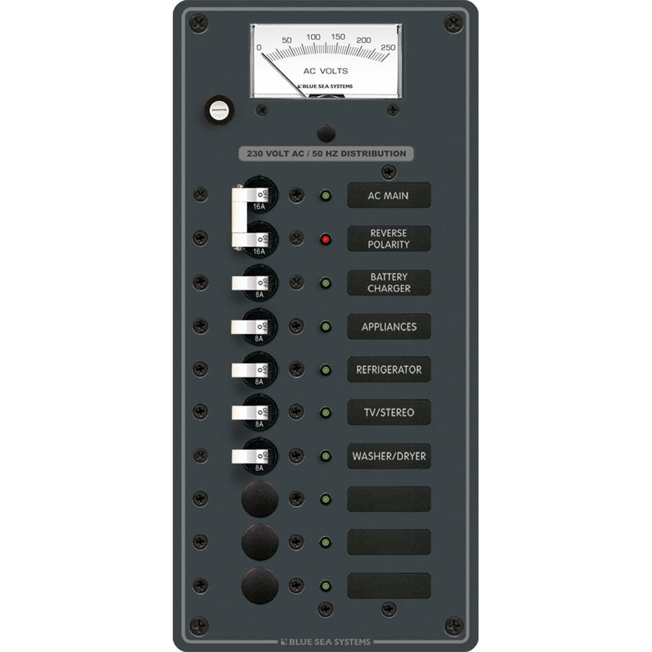 Blue Sea 8588 Breaker Panel - AC Main + 8 Positions (European) - White - Get Tight Gear
