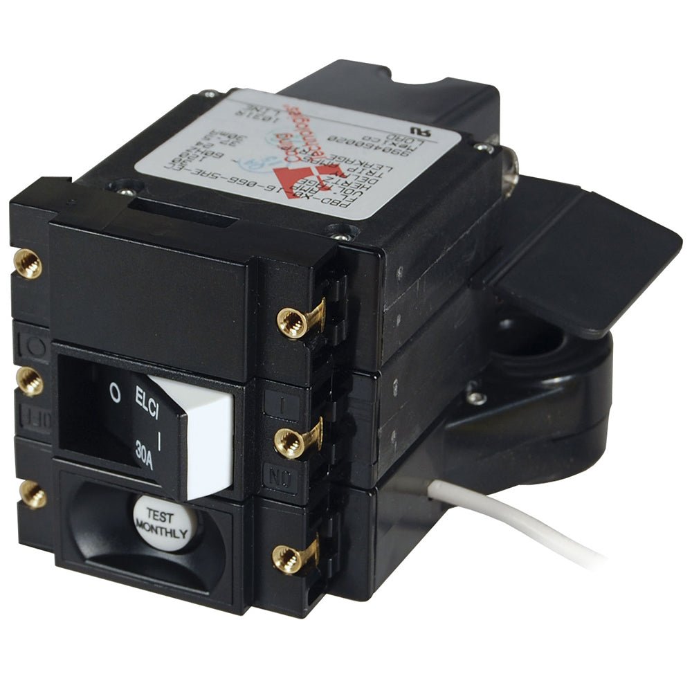Blue Sea A - Series ELCI Main Circuit Breaker - Double Pole 120V AC 30A - Flat Rocker - Get Tight Gear