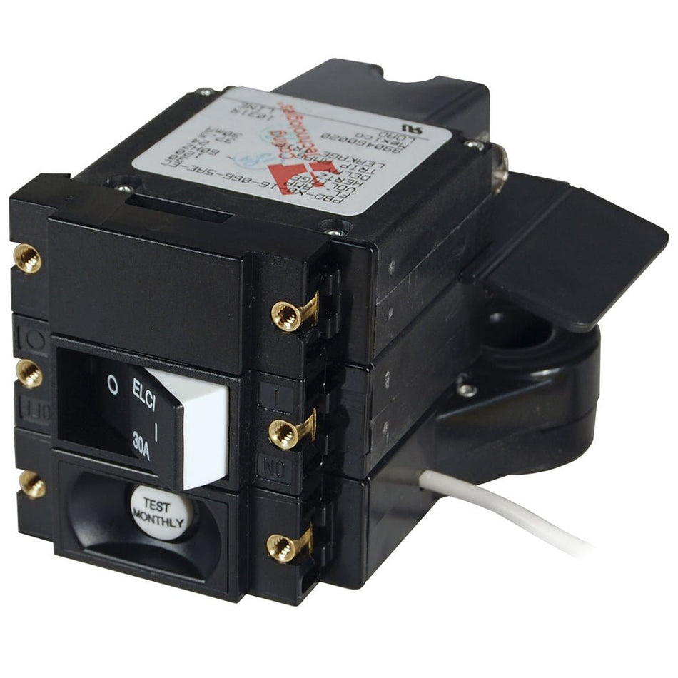 Blue Sea A - Series ELCI Main Circuit Breaker - Double Pole 120V AC 30A - Flat Rocker - Get Tight Gear