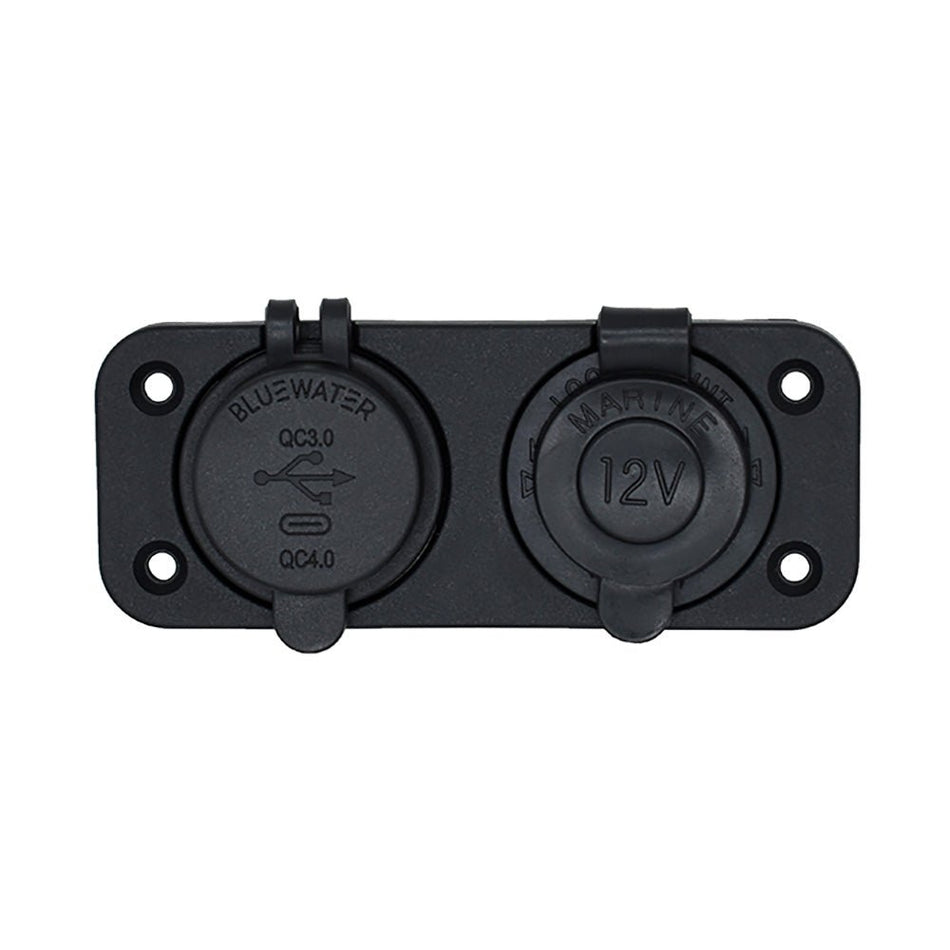 Bluewater Dual USB/USB - C 12V Combo Receptacle w/Plate - Get Tight Gear