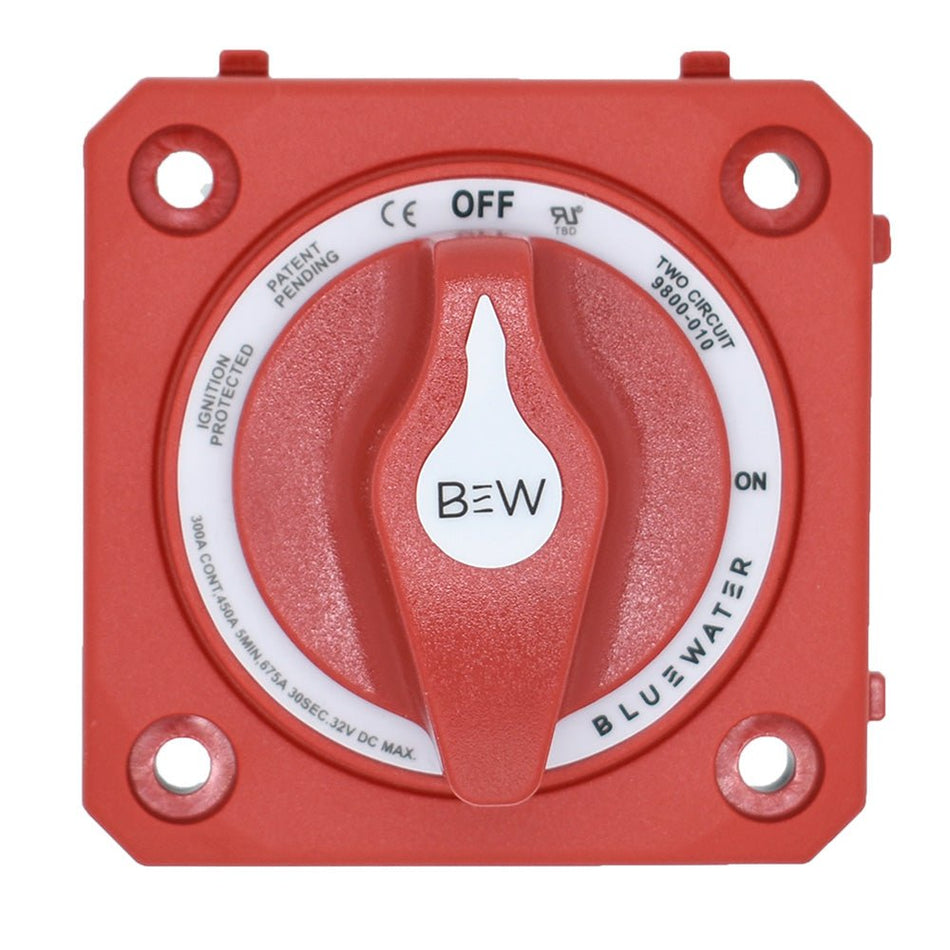 Bluewater On/Off 4 Post Dual Circuit Battery Switch w/o Base - Panel Mount - Red - Get Tight Gear