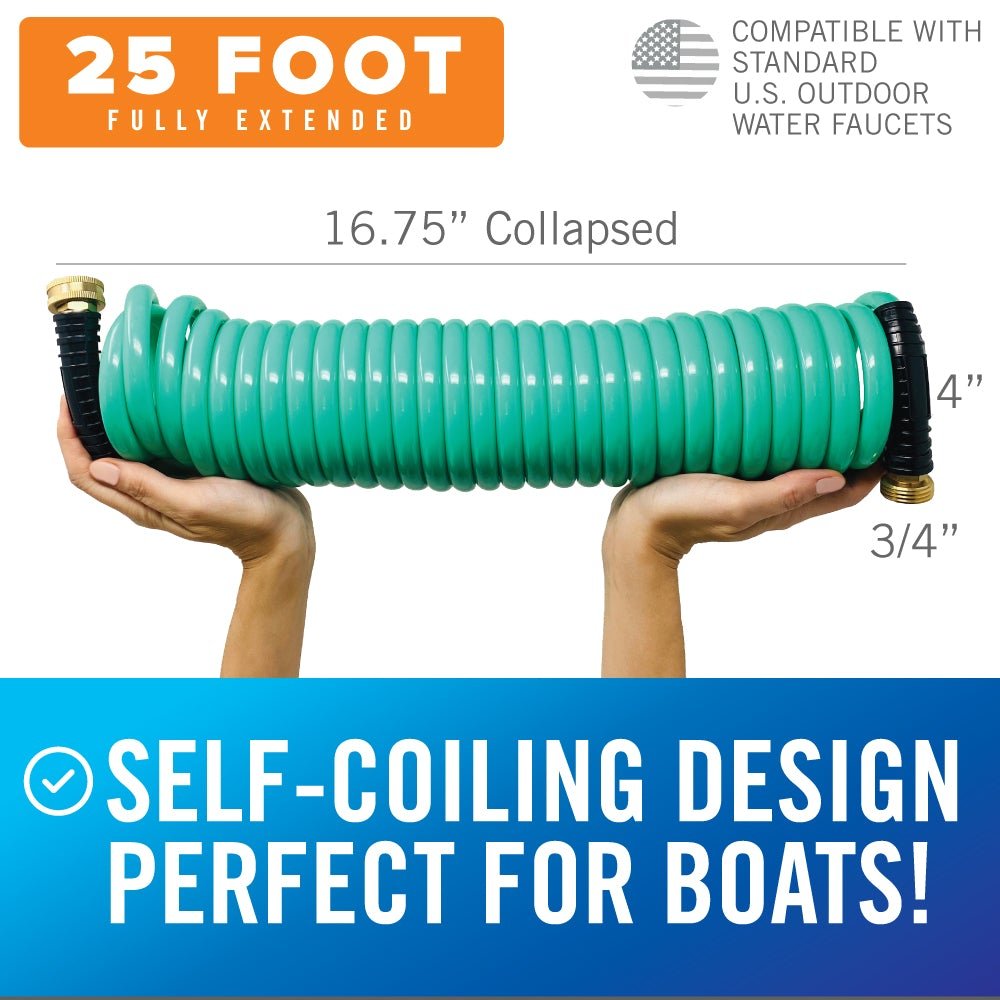 Boat Hose 15Ft, 25Ft and 50FT Self Coil Wash Down - Get Tight Gear