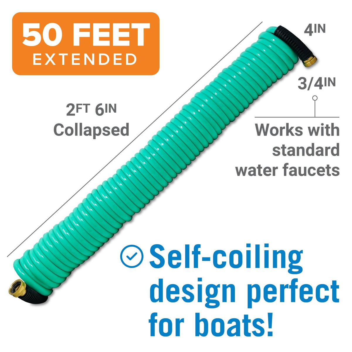 Boat Hose 15Ft, 25Ft and 50FT Self Coil Wash Down - Get Tight Gear