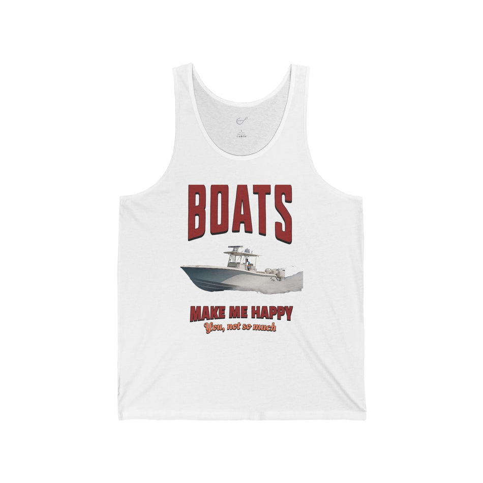Boats Make Me Happy Unisex Jersey Tank - Casual Summer Apparel for Outdoor Enthusiasts - Get Tight Gear
