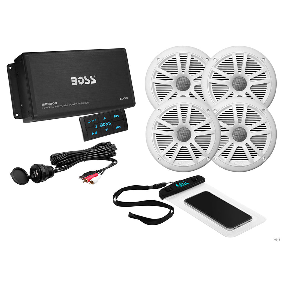 Boss Audio ASK904B.64 4 Channel Amplifier & 2 Pairs of 6.5" Speaker Kit - White - Get Tight Gear