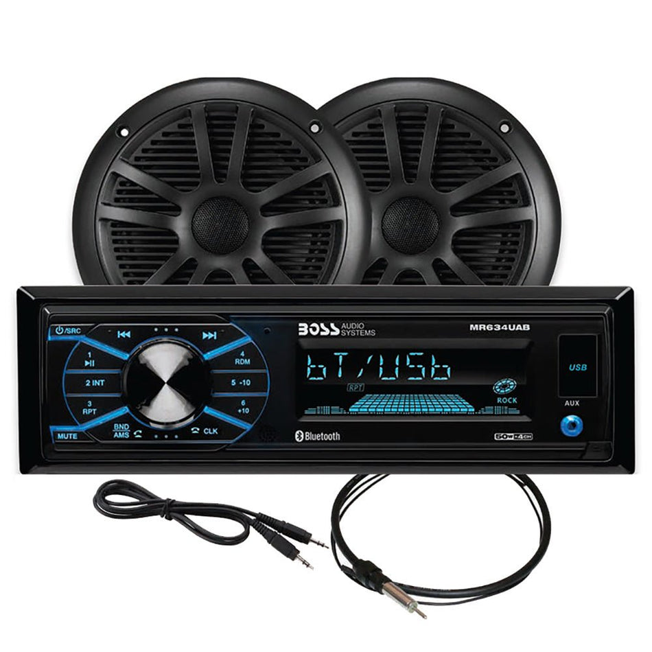 Boss Audio MCBK634B.6 Marine Stereo & 6.5" Speaker Kit - Black - Get Tight Gear
