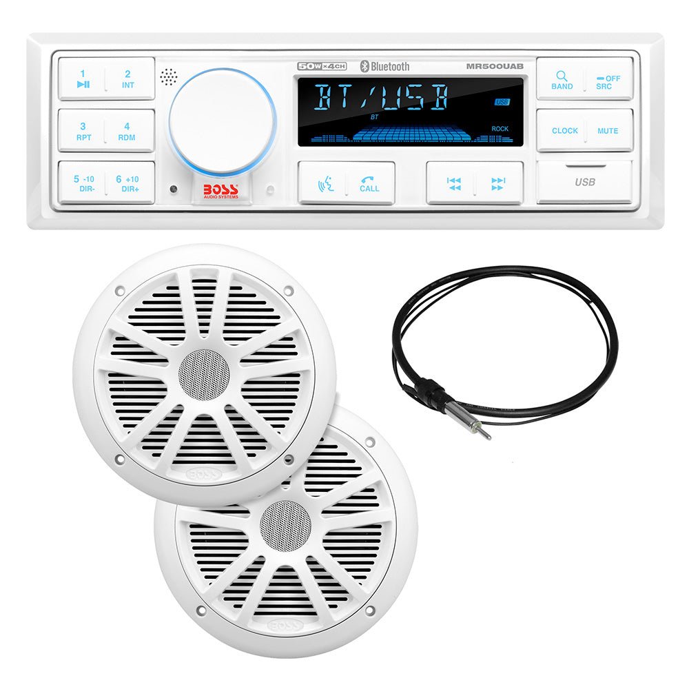 Boss Audio MCK500WB.6 Kit w/MR500UAB, 2 MR6W Speakers, MRANT10 Antenna, & White Remote - Get Tight Gear