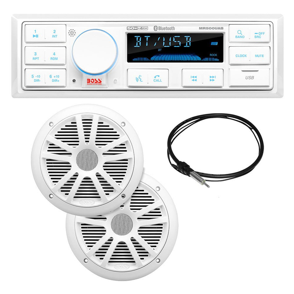 Boss Audio MCK500WB.6 Kit w/MR500UAB, 2 MR6W Speakers, MRANT10 Antenna, & White Remote - Get Tight Gear