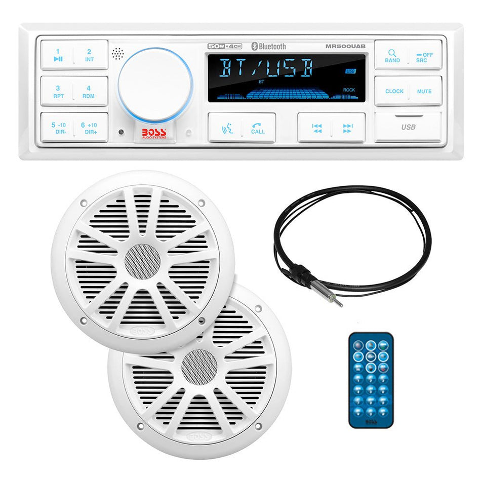 Boss Audio MCK500WB.6 Kit w/MR500UAB, 2 MR6W Speakers, MRANT10 Antenna, & White Remote *Refurbished - Get Tight Gear
