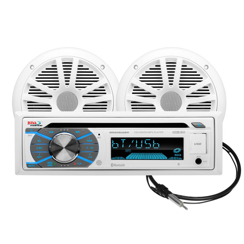 Boss Audio MCK508WB.6 Marine Stereo & 6.5" Speaker Kit - White - Get Tight Gear