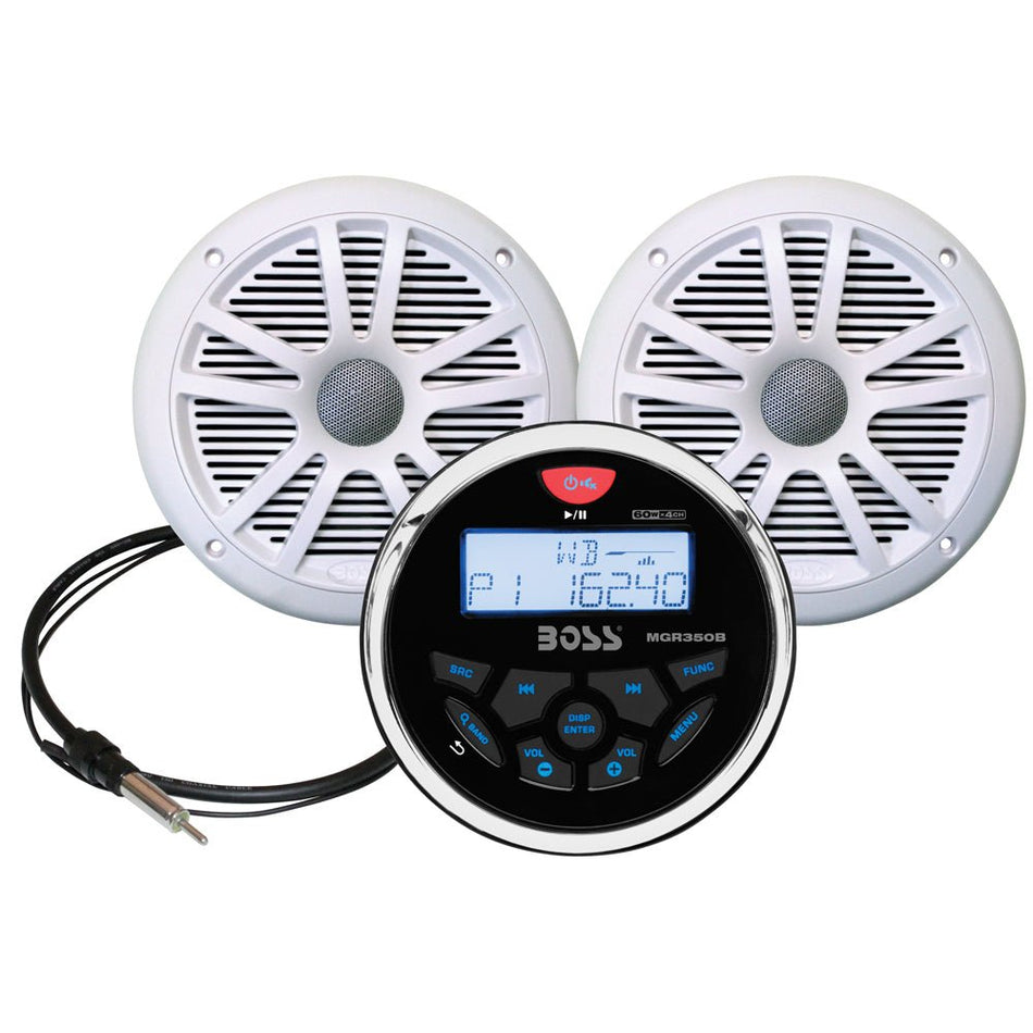 Boss Audio MCKGB350W.6 Marine Stereo & 6.5" Speaker Kit - White - Get Tight Gear