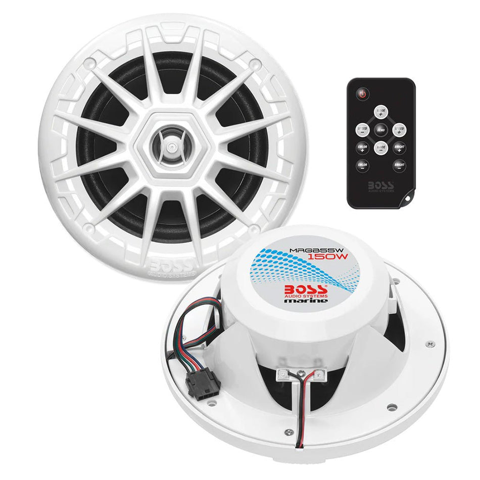 Boss Audio MRGB55W 5.25" Marine Speakers w/RGB Lighting - White - Get Tight Gear