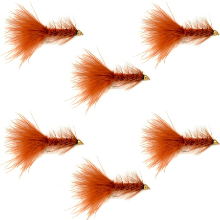 Brown Bead Head Crystal Woolly Bugger Classic Streamer Flies - Set of 6 Trout Fly Fishing Flies - Hook Size 4 - Get Tight Gear