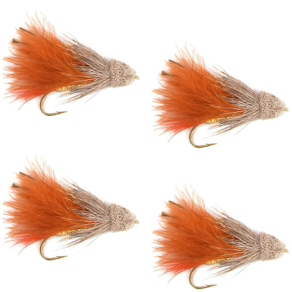 Brown Marabou Muddler Minnow Streamer Flies - 4 Fly Fishing Flies - Hook Size 4 - Get Tight Gear