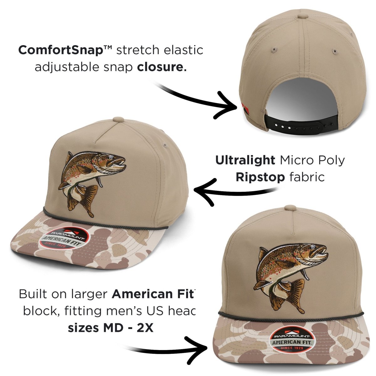 Brown Trout Rope Cap Fly Fishing 5 - Panel - Get Tight Gear