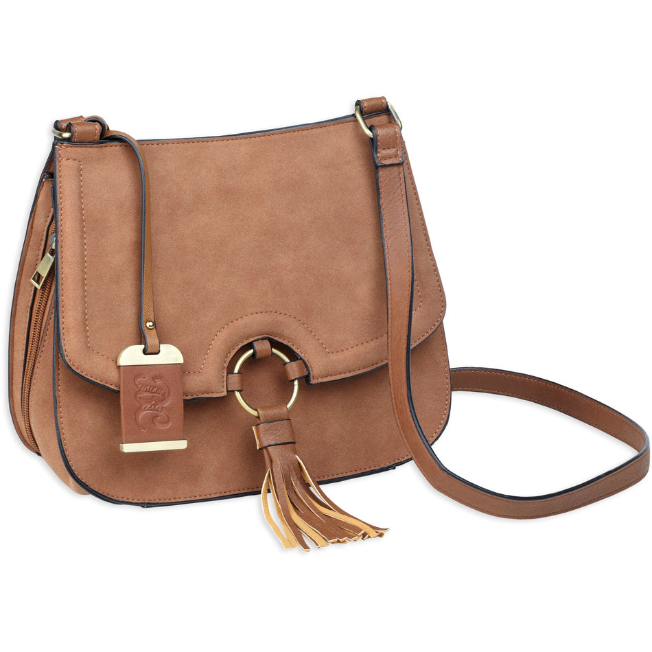 BULLDOG CROSS BODY PURSE CAMEL SUEDE - Get Tight Gear