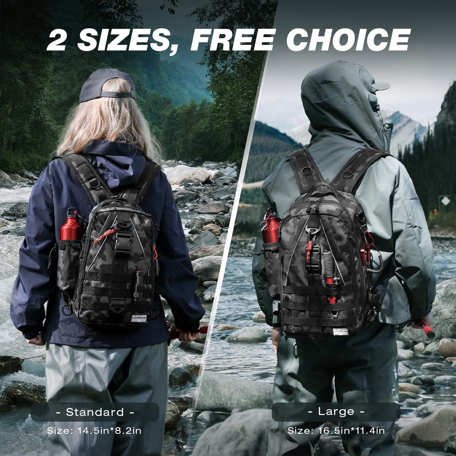 Ghosthorn Fishing Backpack with Rod Holder - Ultimate Tackle Sling Bag for Fly Fishing Enthusiasts - Perfect Gift for Men and Women
