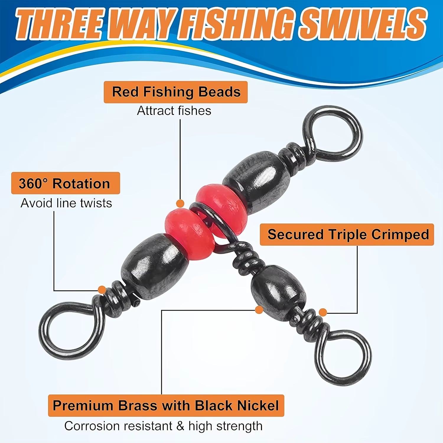 T-Shape Barrel Swivels - Three-Way Swivel Connectors for Fishing Tackle and Catfish Rigs