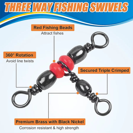 T-Shape Barrel Swivels - Three-Way Swivel Connectors for Fishing Tackle and Catfish Rigs