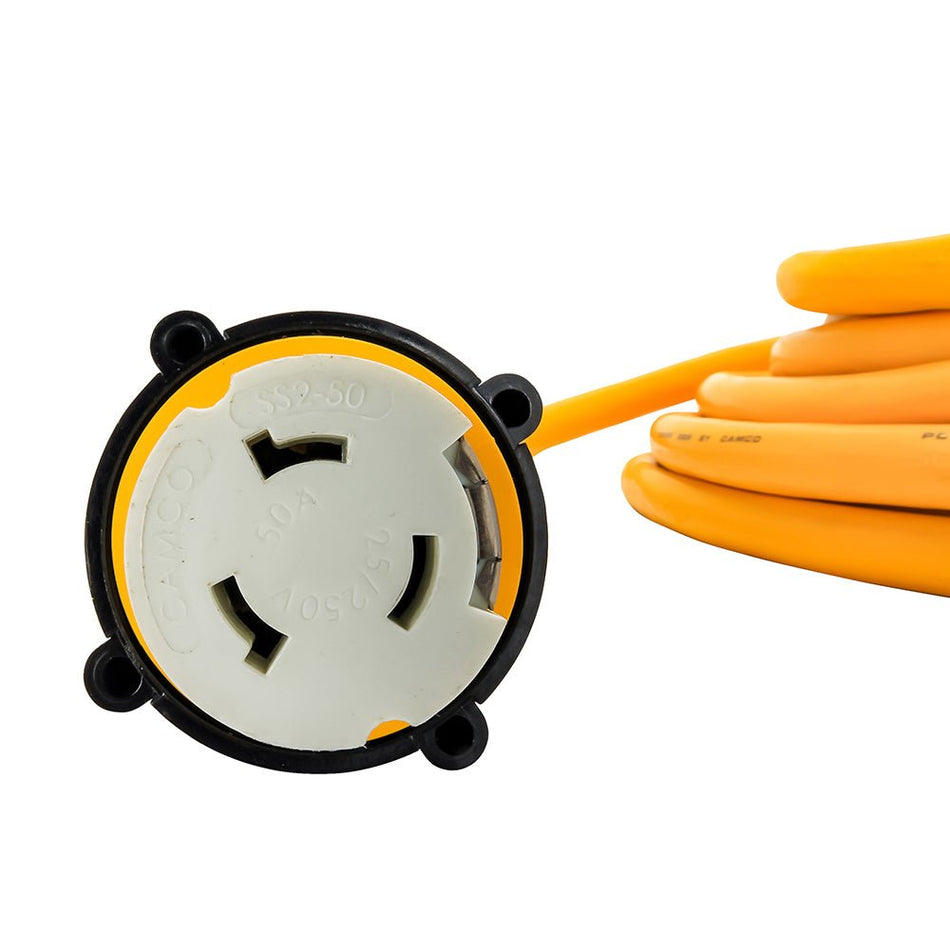 Camco 50 Amp Power Grip Marine Extension Cord - 50' M - Locking/F - Locking Adapter - Get Tight Gear