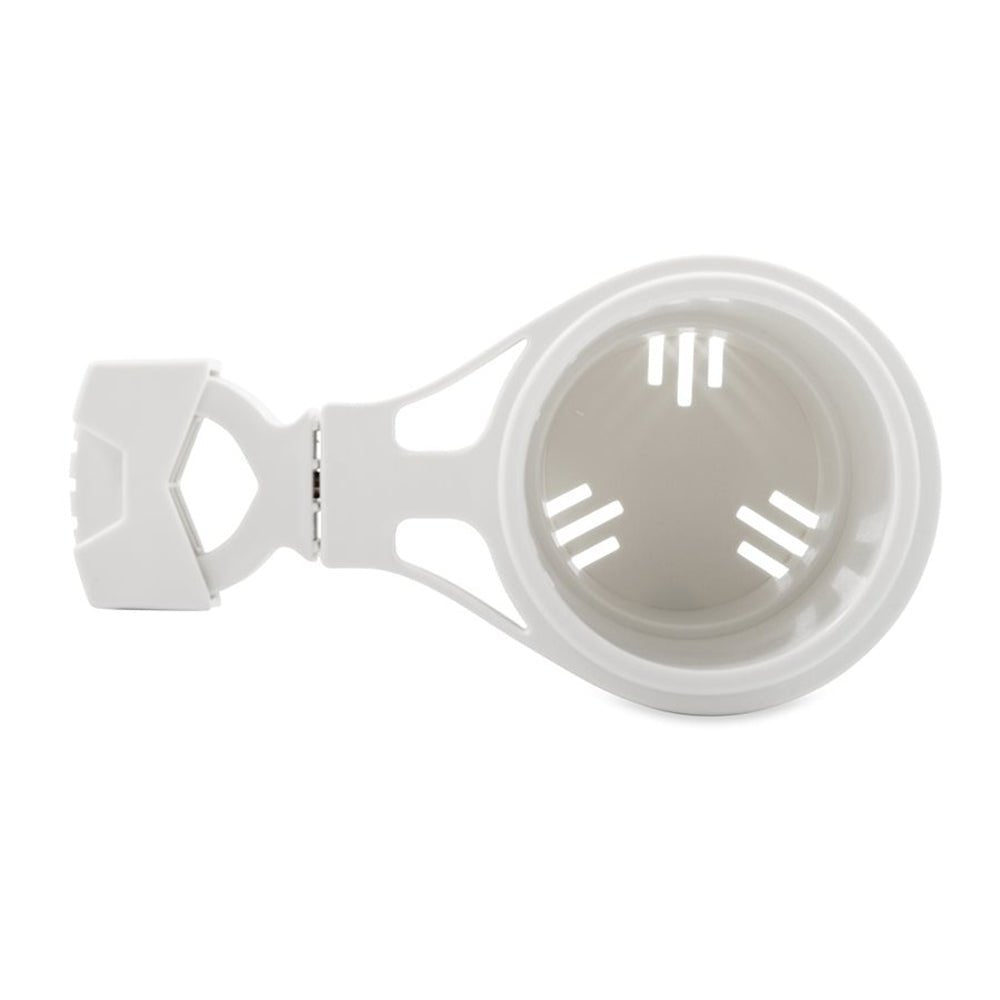 Camco Clamp - On Rail Mounted Cup Holder - Small for Up to 1 - 1/4" Rail - White - Get Tight Gear