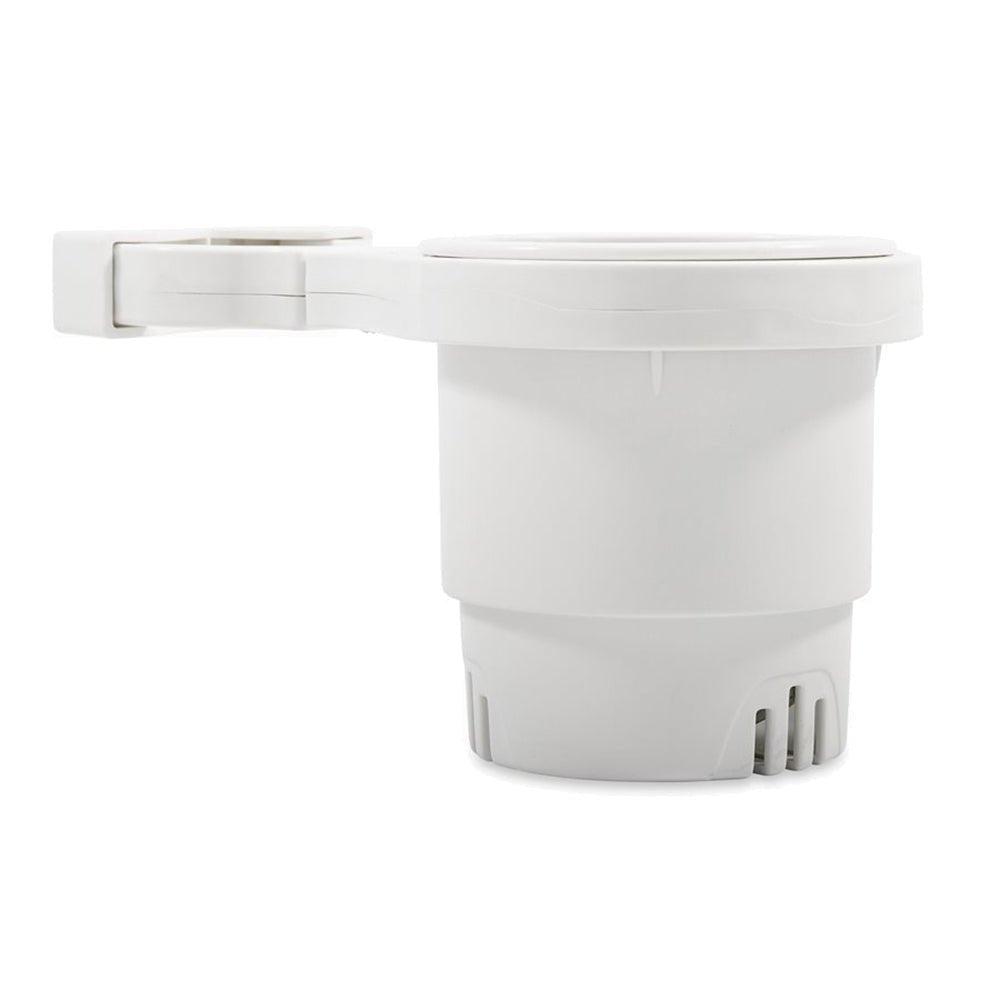 Camco Clamp - On Rail Mounted Cup Holder - Small for Up to 1 - 1/4" Rail - White - Get Tight Gear