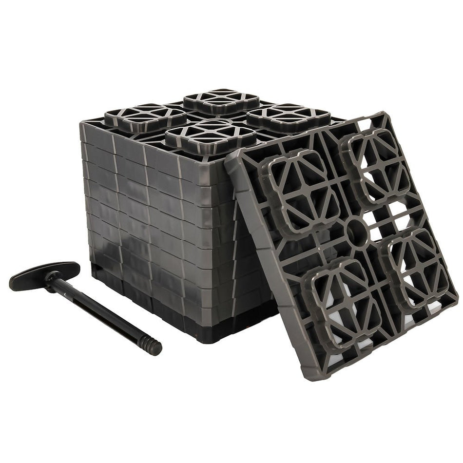 Camco FasTen Leveling Blocks XL w/T - Handle - 2x2 - Grey *10 - Pack - Get Tight Gear
