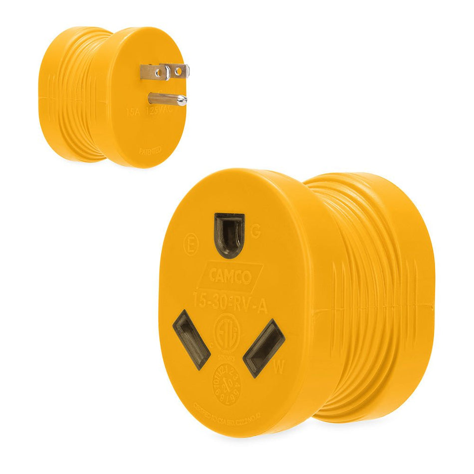Camco Power Grip RV Adapter - 15Amp Male/30Amp Female - Get Tight Gear