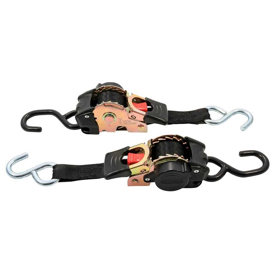Camco Retractable Tie - Down Straps - 1" Width 6' Dual Hooks - Get Tight Gear