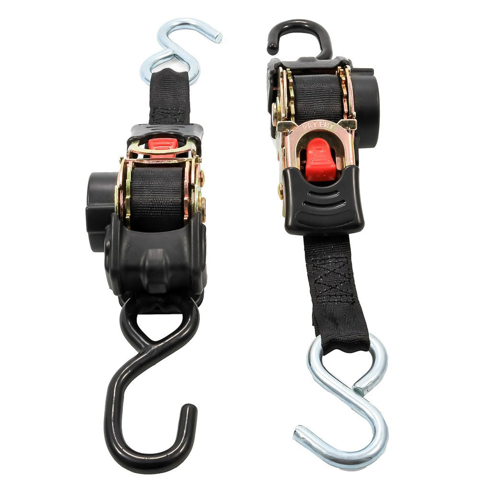 Camco Retractable Tie - Down Straps - 1" Width 6' Dual Hooks - Get Tight Gear