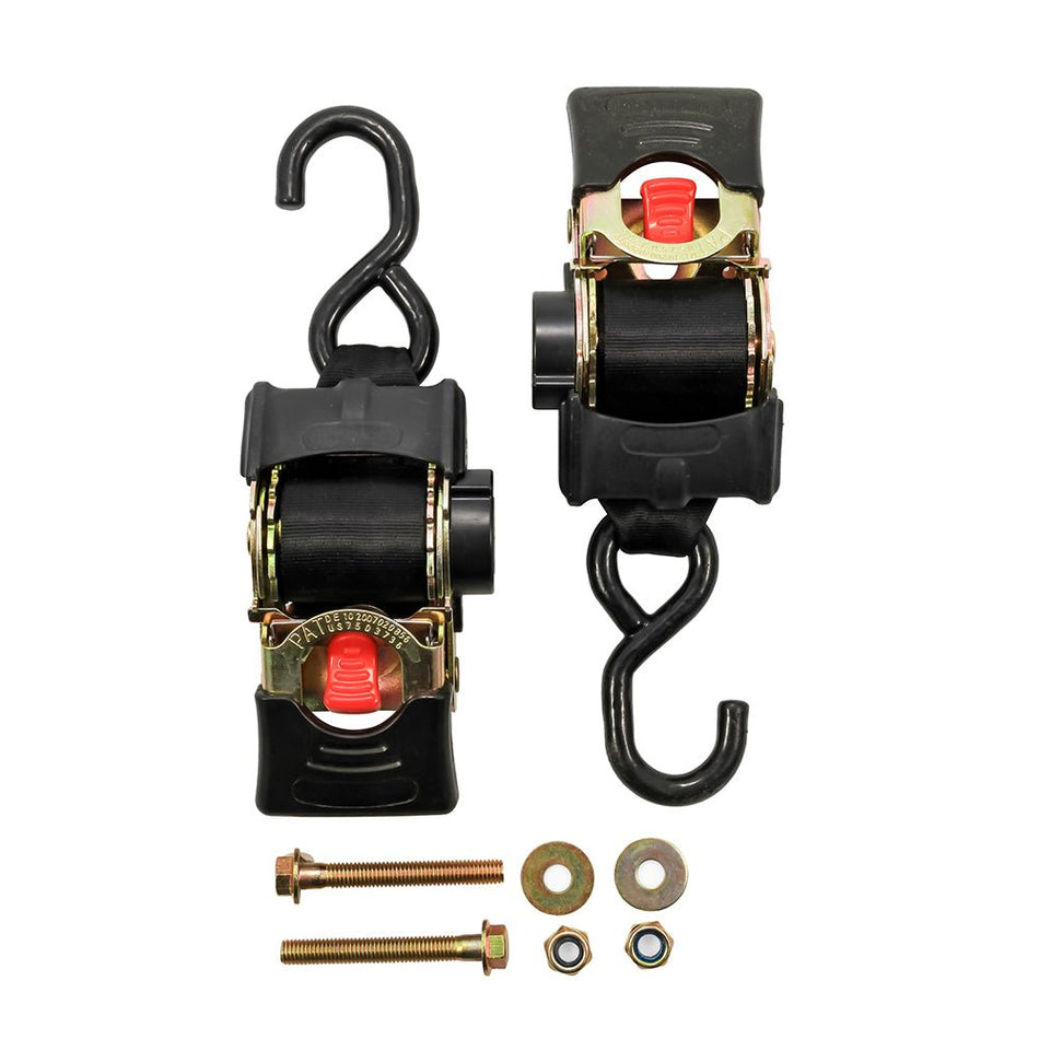 Camco Retractable Tie Down Straps - 2" Width 5.5' Bolt On - Get Tight Gear