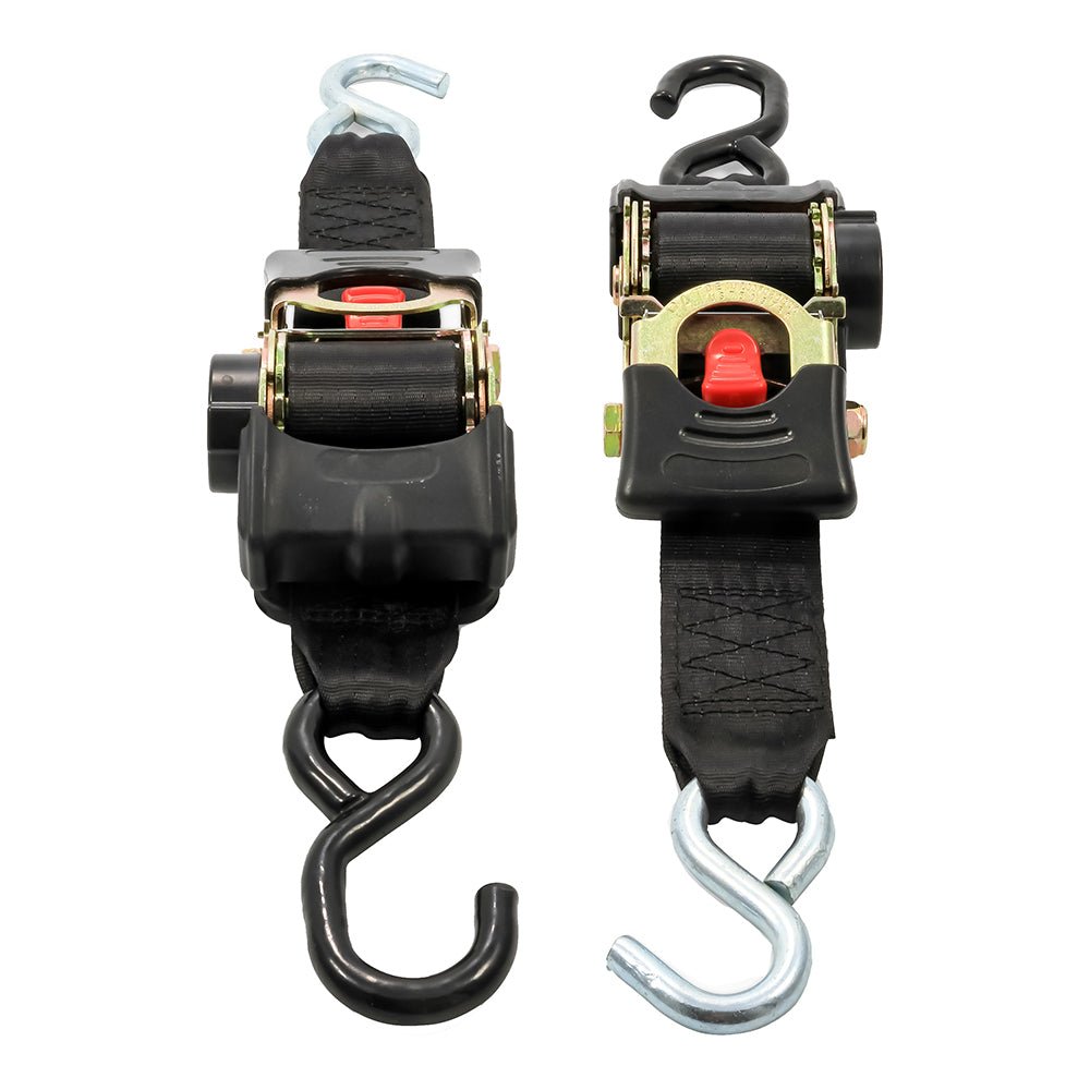Camco Retractable Tie Down Straps - 2" Width 6' Dual Hooks - Get Tight Gear