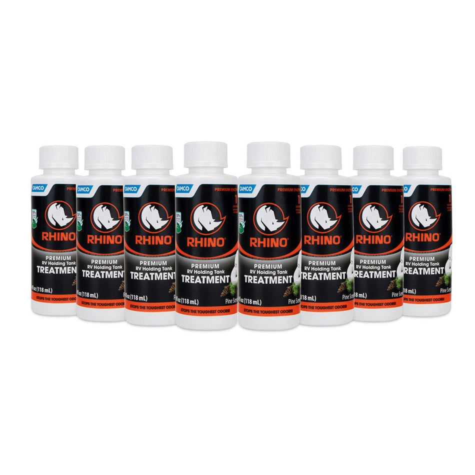 Camco Rhino Premium RV Holding Tank Treatment - 8 Single 4oz Bottles - Get Tight Gear