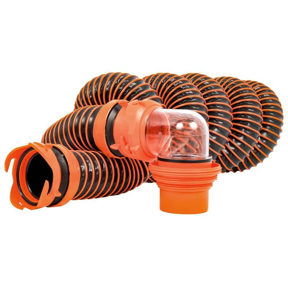 Camco RhinoEXTREME 15' Sewer Hose Kit w/ Swivel Fitting 4 In 1 Elbow Caps - Get Tight Gear