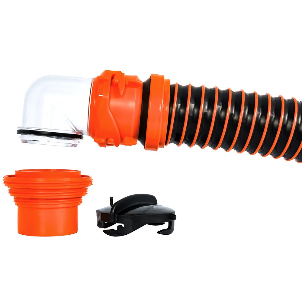 Camco RhinoEXTREME 15' Sewer Hose Kit w/ Swivel Fitting 4 In 1 Elbow Caps - Get Tight Gear