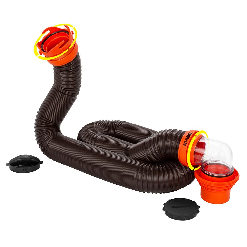 Camco RhinoFLEX 15' Sewer Hose Kit w/4 In 1 Elbow Caps - Get Tight Gear
