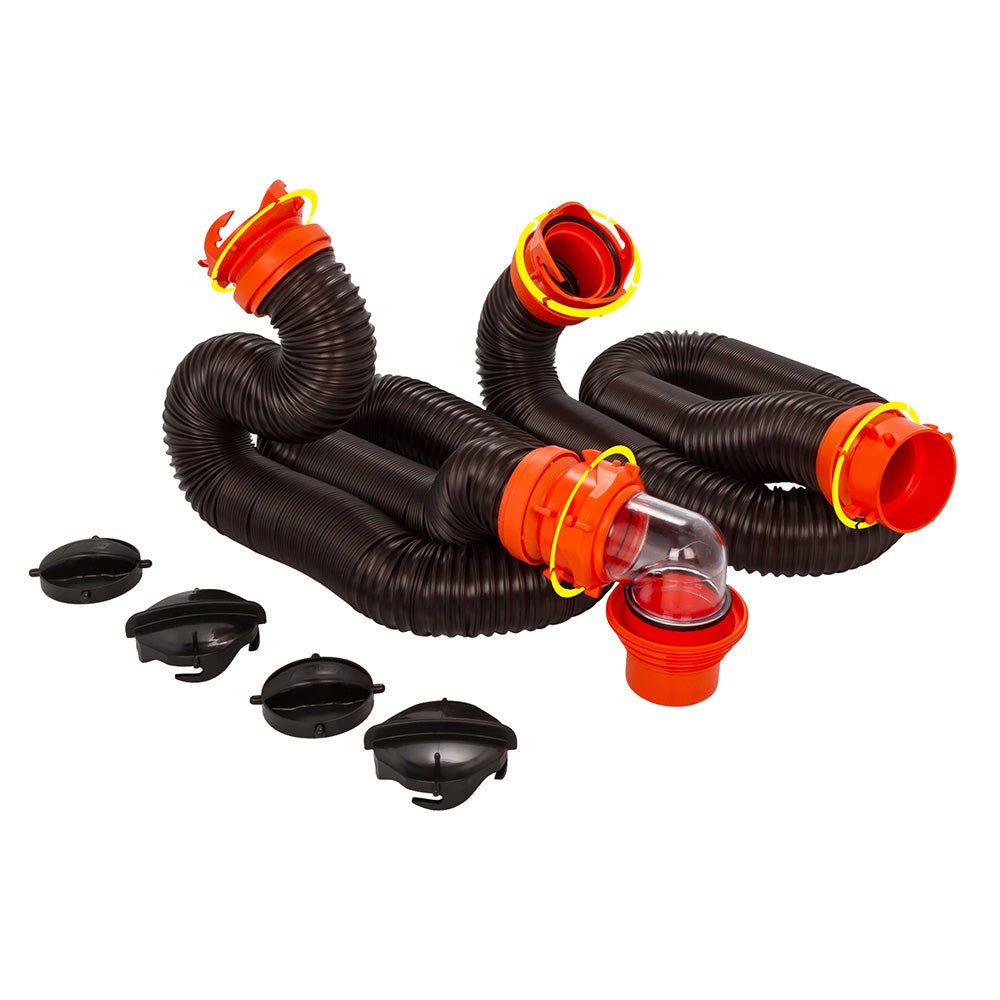 Camco RhinoFLEX 20' Sewer Hose Kit w/4 In 1 Elbow Caps - Get Tight Gear