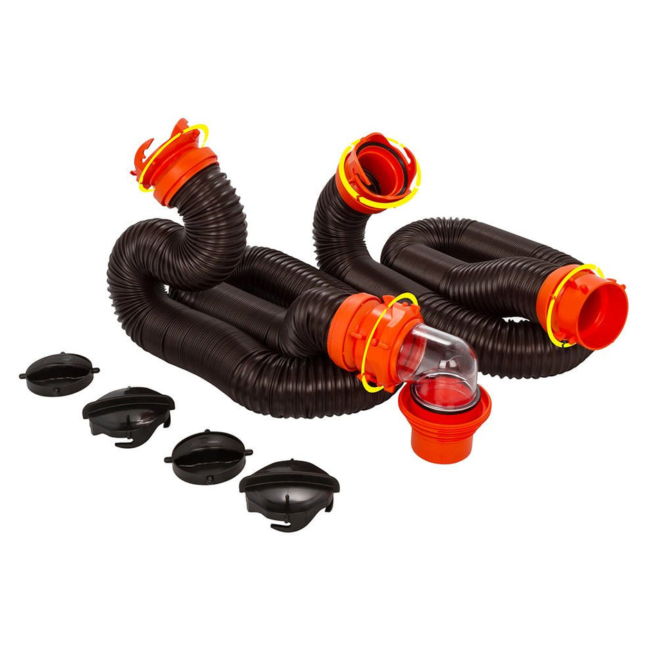 Camco RhinoFLEX 20' Sewer Hose Kit w/4 In 1 Elbow Caps - Get Tight Gear