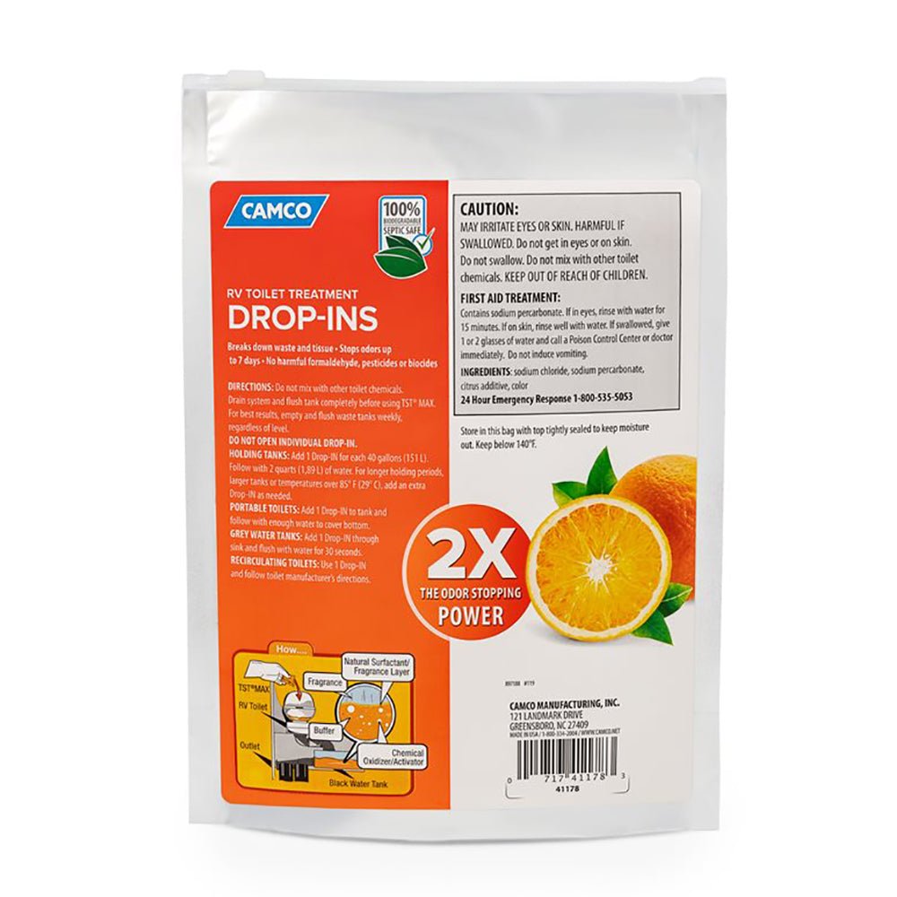 Camco TST MAX Orange RV Toilet Treatment Drop - Ins *10 - Pack - Get Tight Gear
