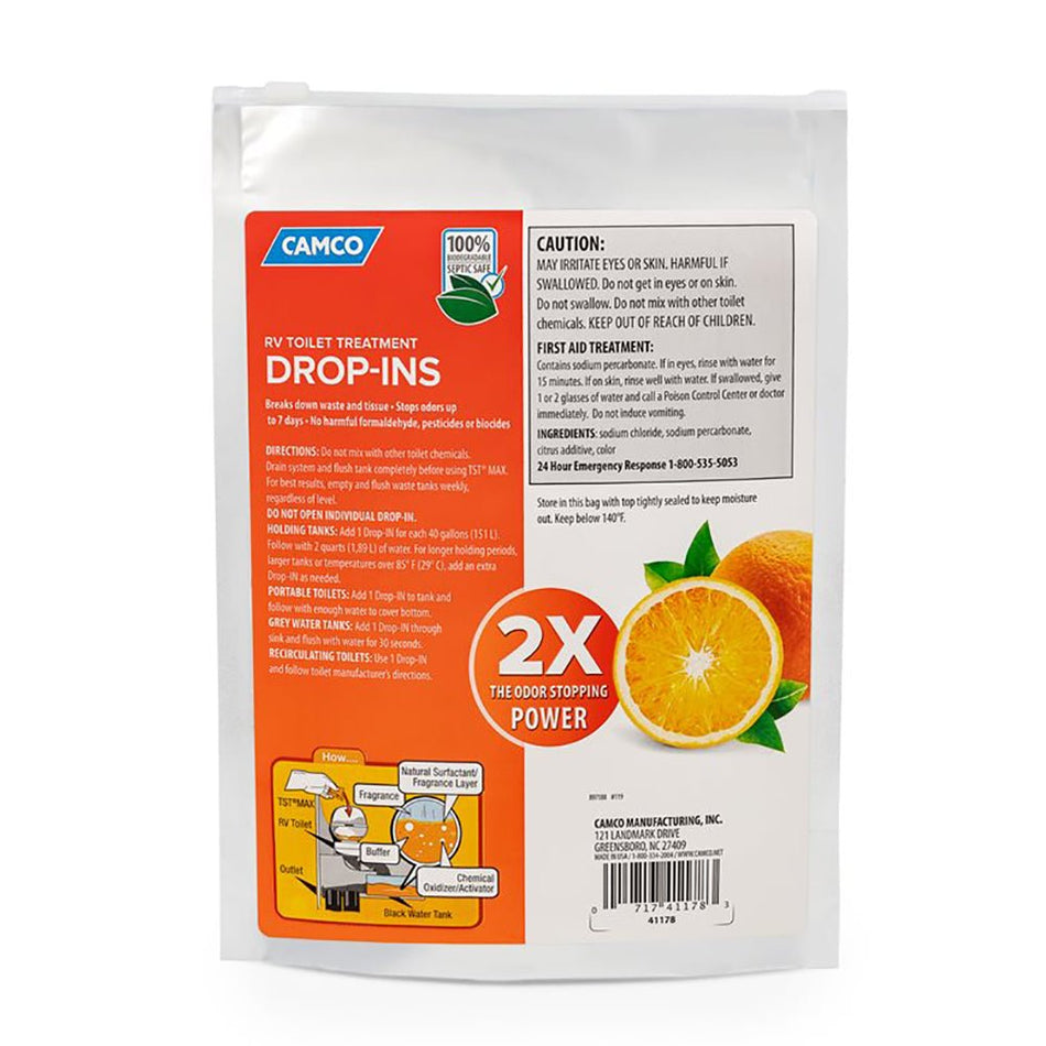 Camco TST MAX Orange RV Toilet Treatment Drop - Ins *10 - Pack - Get Tight Gear